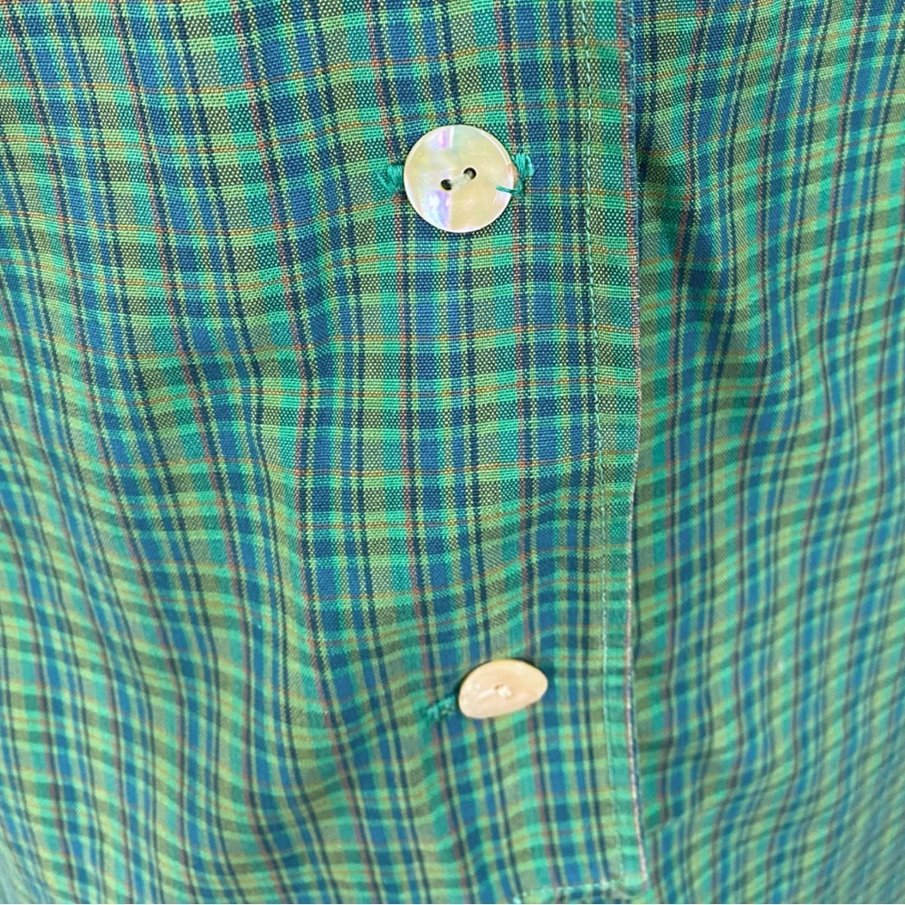 Vintage Handmade 50s Style Green Blue Plaid Belted Shirt Dress - Picture 4 of 6